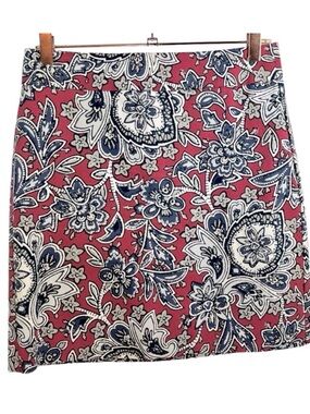 LOFT Outlet Pink Blue Floral Paisley Mini Skirt Size 2P Preppy Business Casual